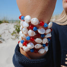 Pearl Coin with Red Jade & Blue Agate Gemstone Bracelet