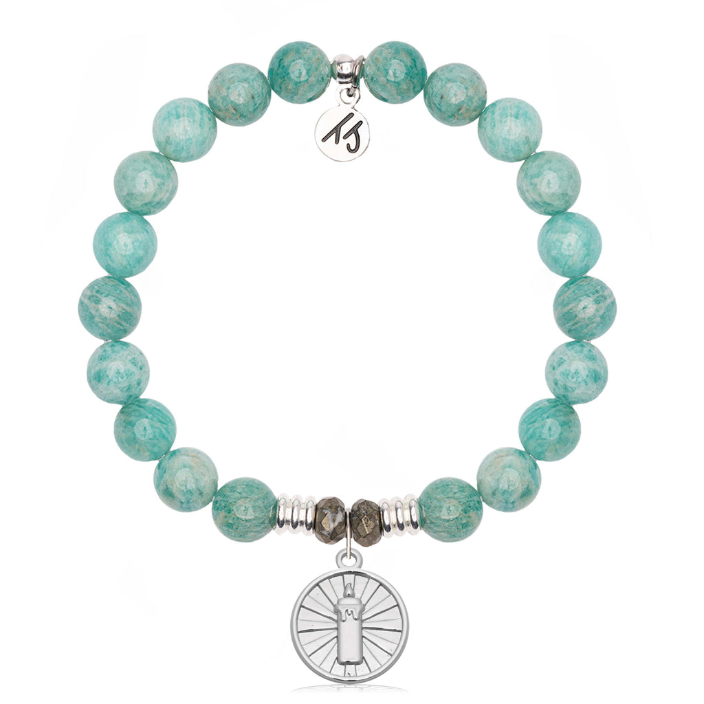 Peruvian Amazonite Gemstone Bracelet with Be the Light Sterling Silver Charm