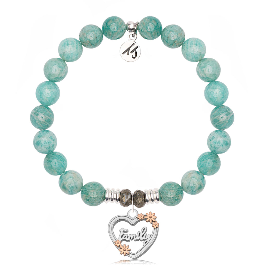 Peruvian Amazonite Gemstone Bracelet with Heart Family Sterling Silver Charm