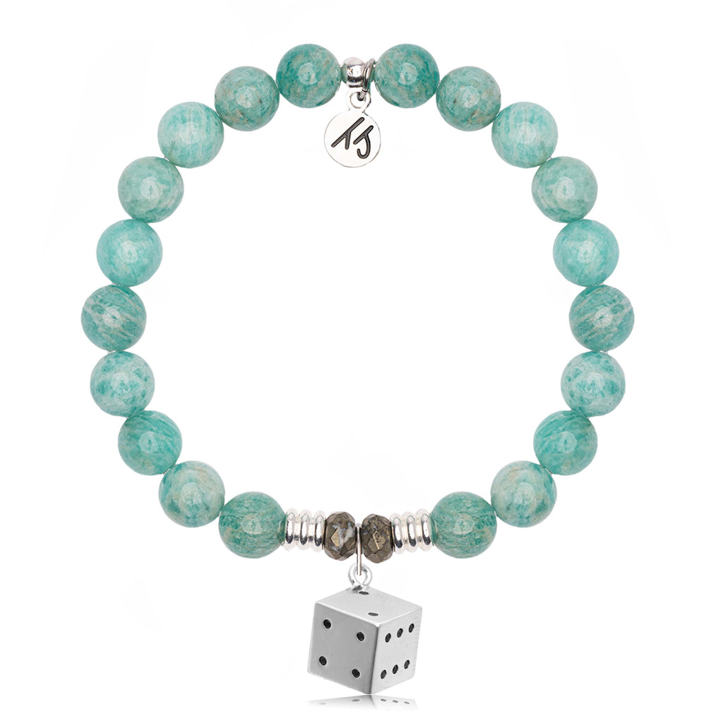 Peruvian Amazonite Gemstone Bracelet with Lucky Dice Sterling Silver Charm