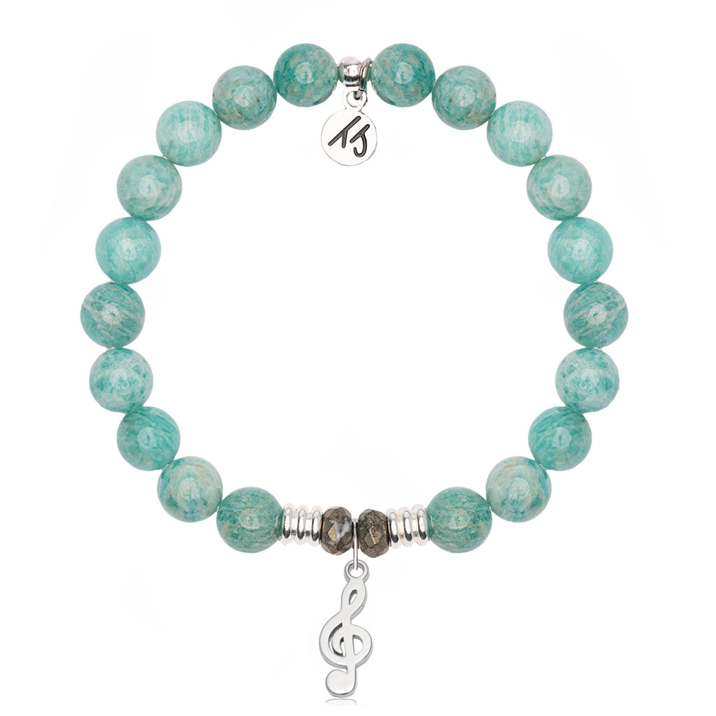 Peruvian Amazonite Gemstone Bracelet with Music Note Sterling Silver Charm