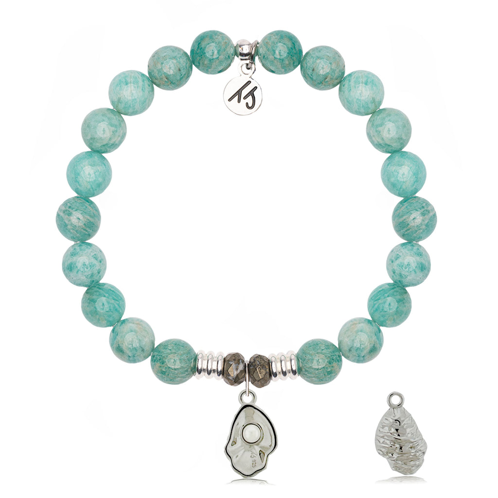 Peruvian Amazonite Gemstone Bracelet with Oyster Sterling Silver Charm