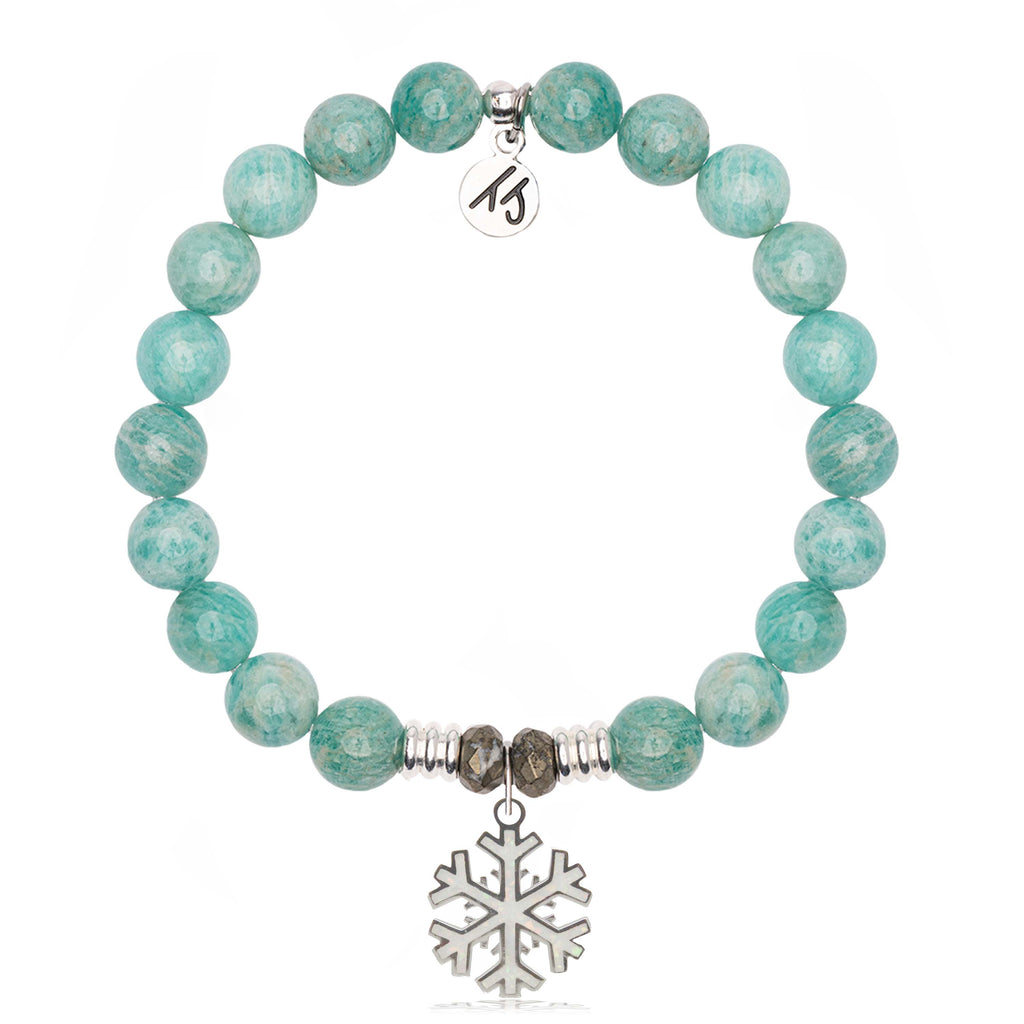 Peruvian Amazonite Gemstone Bracelet with Snowflake Opal Sterling Silver Charm