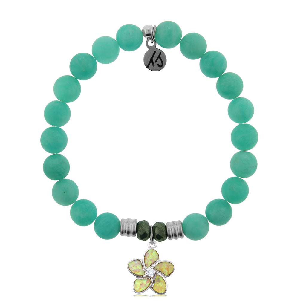 Peruvian Amazonite Stone Bracelet with Flower of Positivity Sterling Silver Charm
