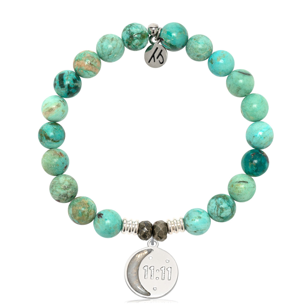 Peruvian Turquoise Gemstone Bracelet with 11:11 Sterling Silver Charm