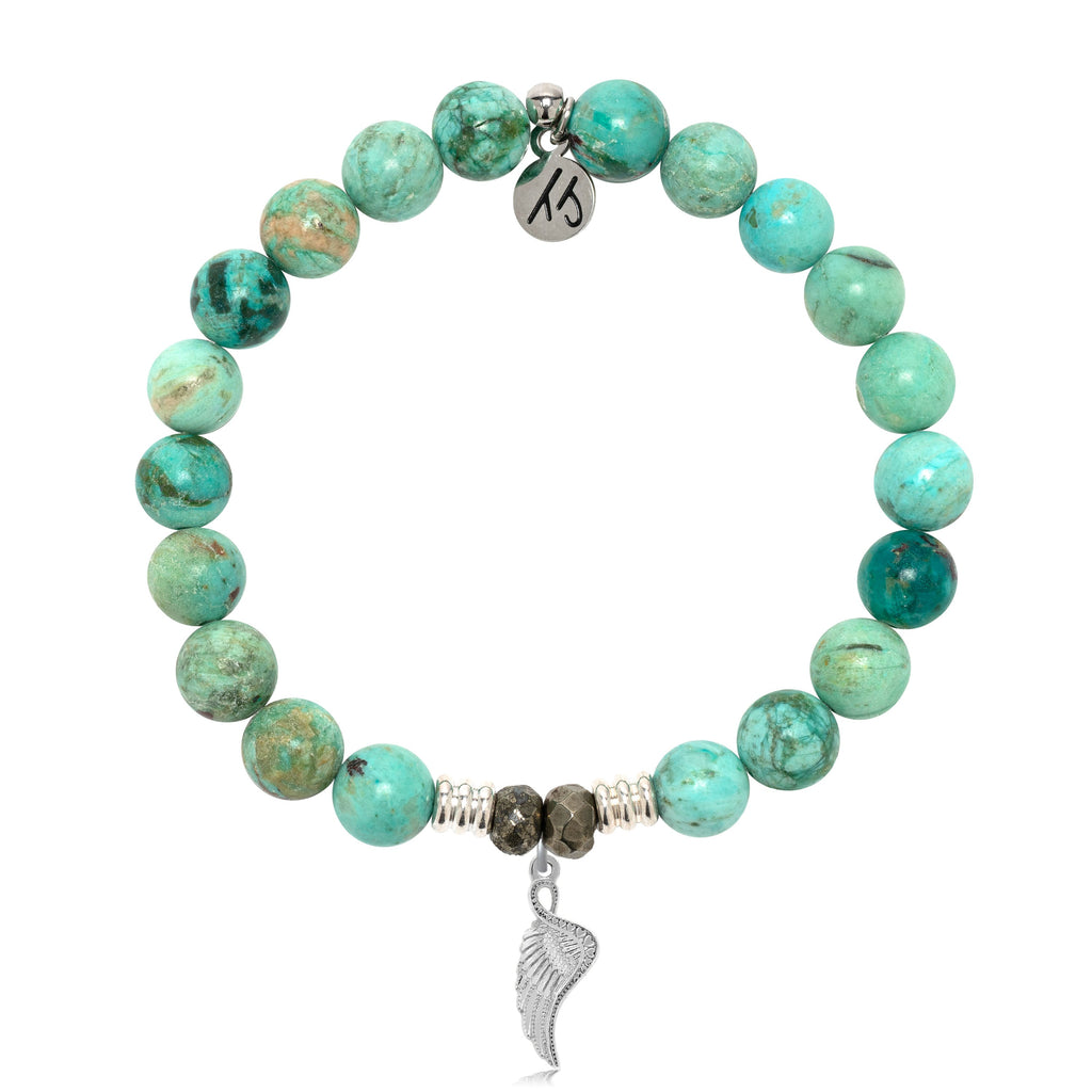 Peruvian Turquoise Gemstone Bracelet with Angel Blessings Sterling Silver Charm