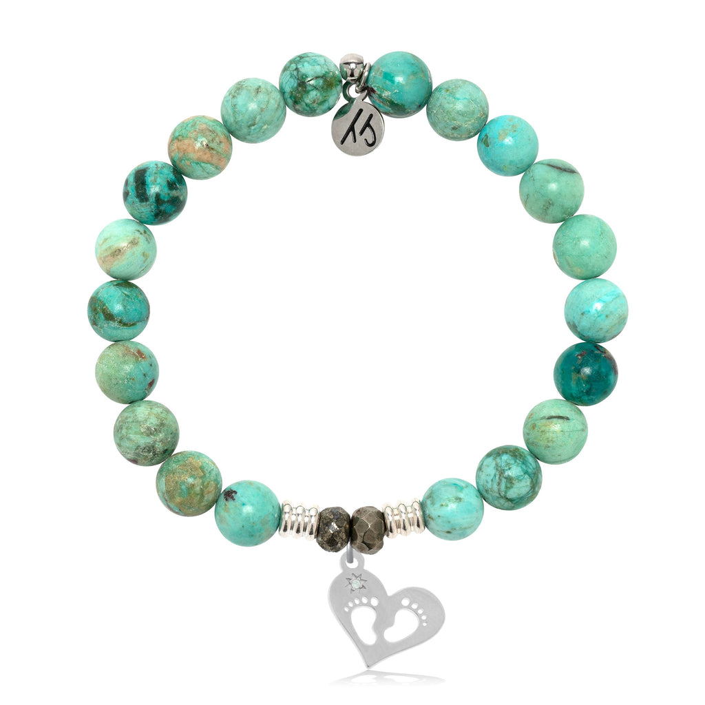 Peruvian Turquoise Gemstone Bracelet with Baby Feet Sterling Silver Charm