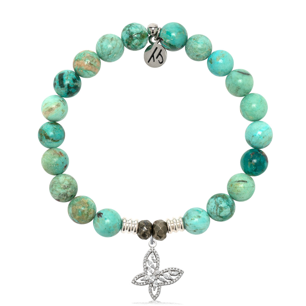 Peruvian Turquoise Gemstone Bracelet with Butterfly CZ Sterling Silver Charm