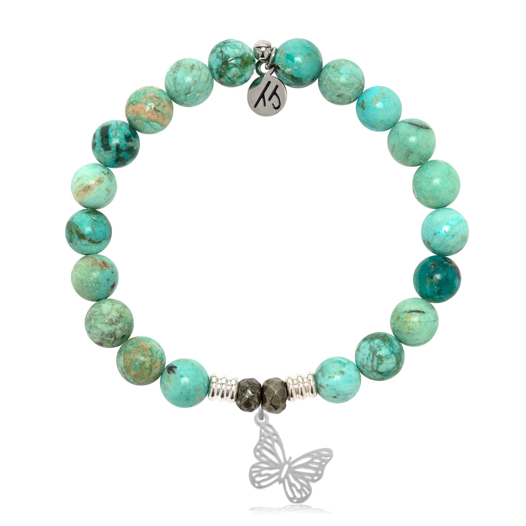 Peruvian Turquoise Gemstone Bracelet with Butterfly Sterling Silver Charm