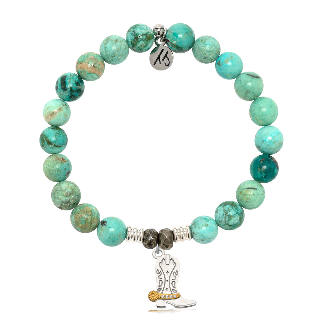 Peruvian Turquoise Gemstone Bracelet with Cowboy Boot Sterling Silver Charm