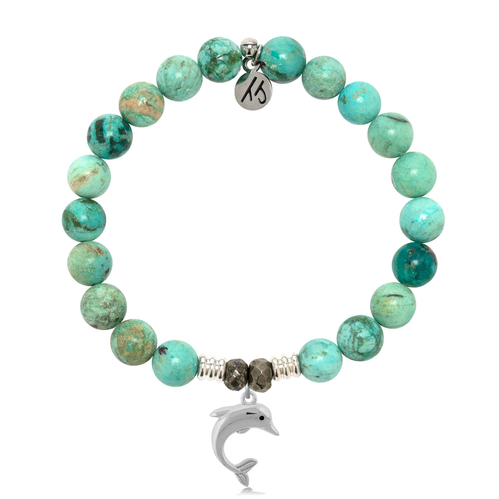 Peruvian Turquoise Gemstone Bracelet with Dolphin Sterling Silver Charm