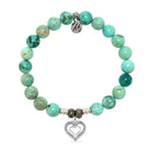 Peruvian Turquoise Gemstone Bracelet with Family Heart Cutout Sterling Silver Charm