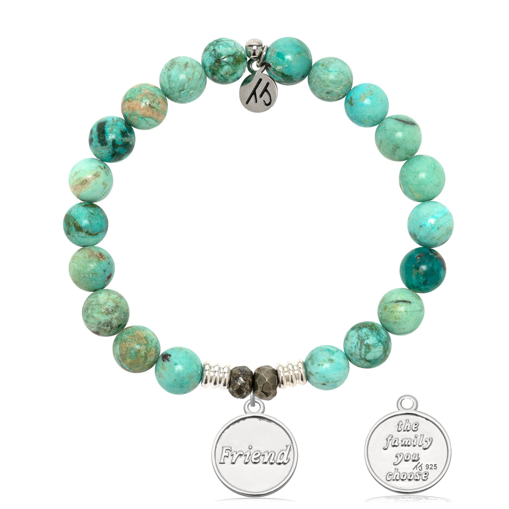 Peruvian Turquoise Gemstone Bracelet with Friend the Family Sterling Silver Charm