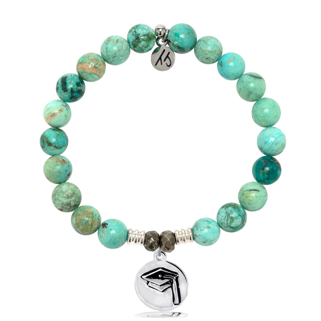 Peruvian Turquoise Gemstone Bracelet with Grad Cap Sterling Silver Charm