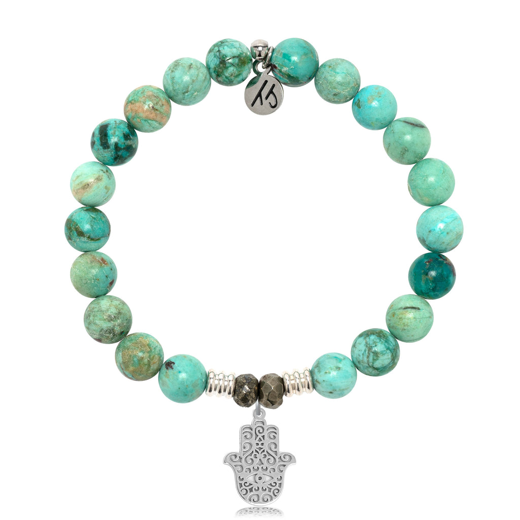 Peruvian Turquoise Gemstone Bracelet with Hamsa Sterling Silver Charm