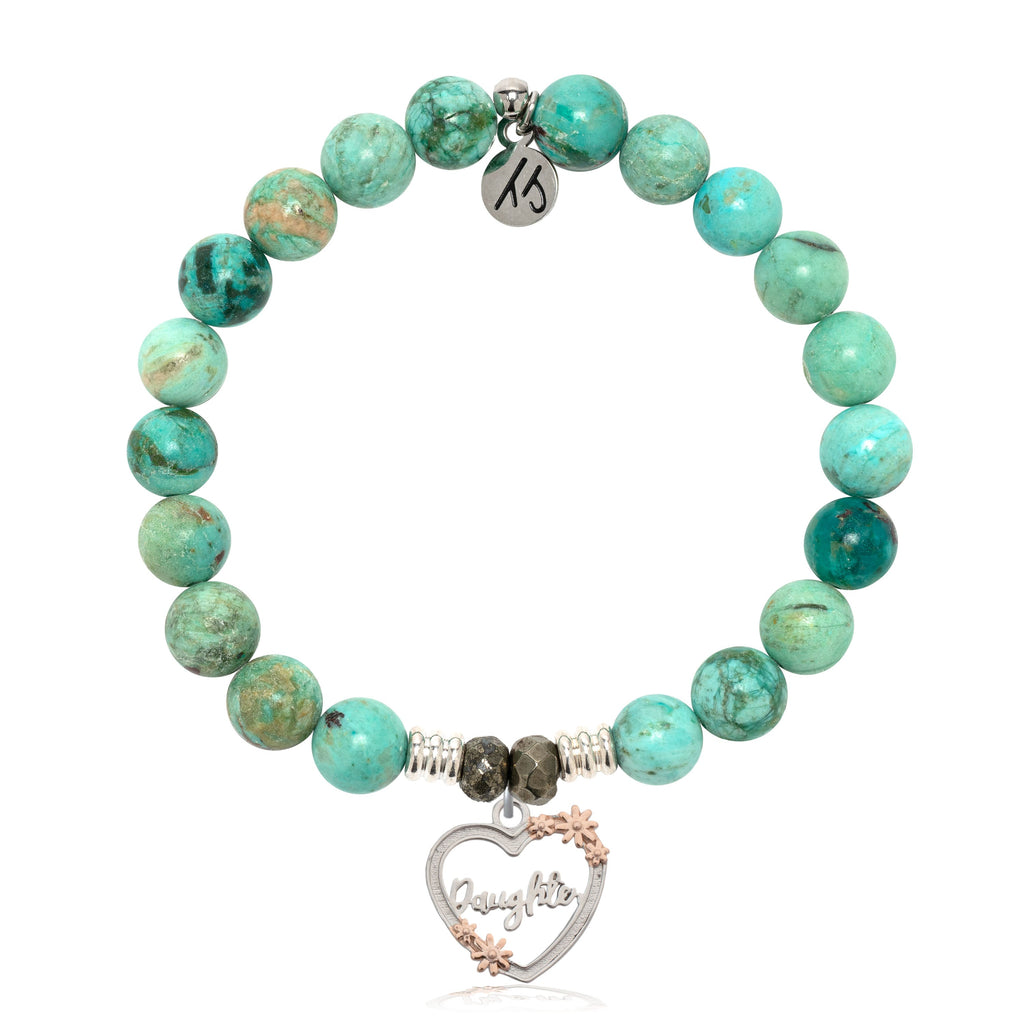 Peruvian Turquoise Gemstone Bracelet with Heart Daughter Sterling Silver Charm