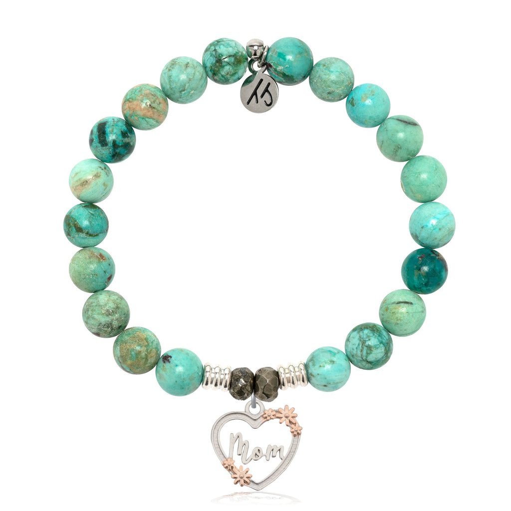 Peruvian Turquoise Gemstone Bracelet with Heart Mom Sterling Silver Charm