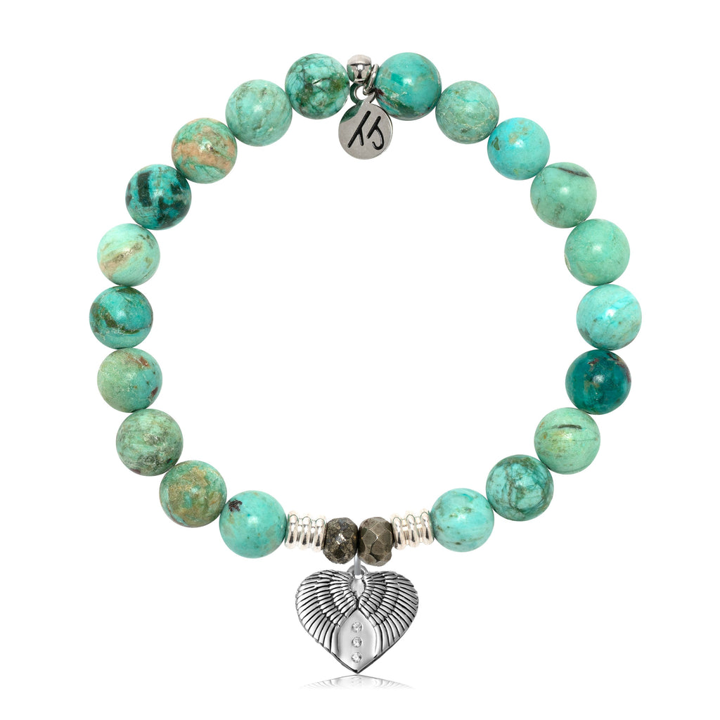 Peruvian Turquoise Gemstone Bracelet with Heart of Angels Sterling Silver Charm