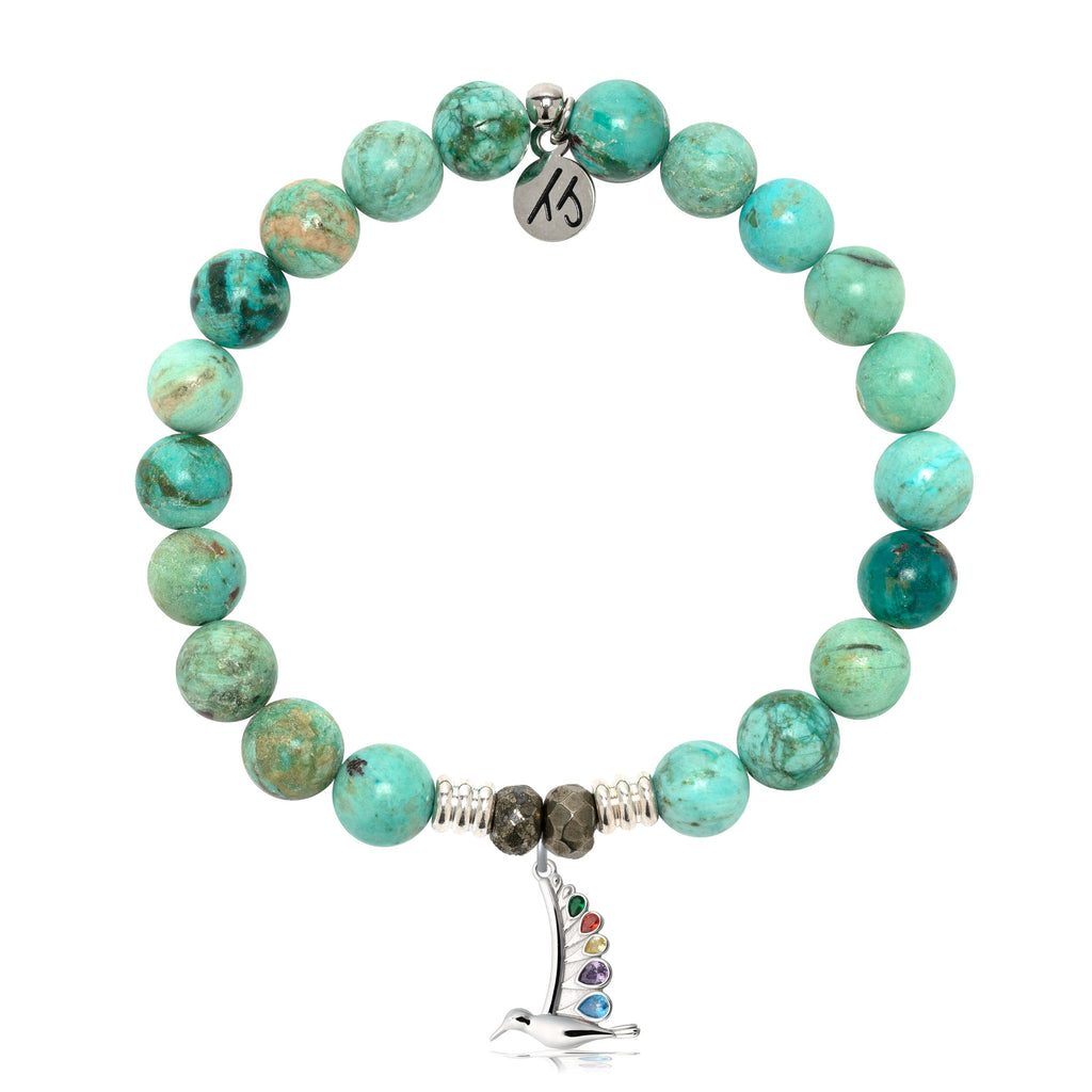 Peruvian Turquoise Gemstone Bracelet with Hummingbird Sterling Silver Charm