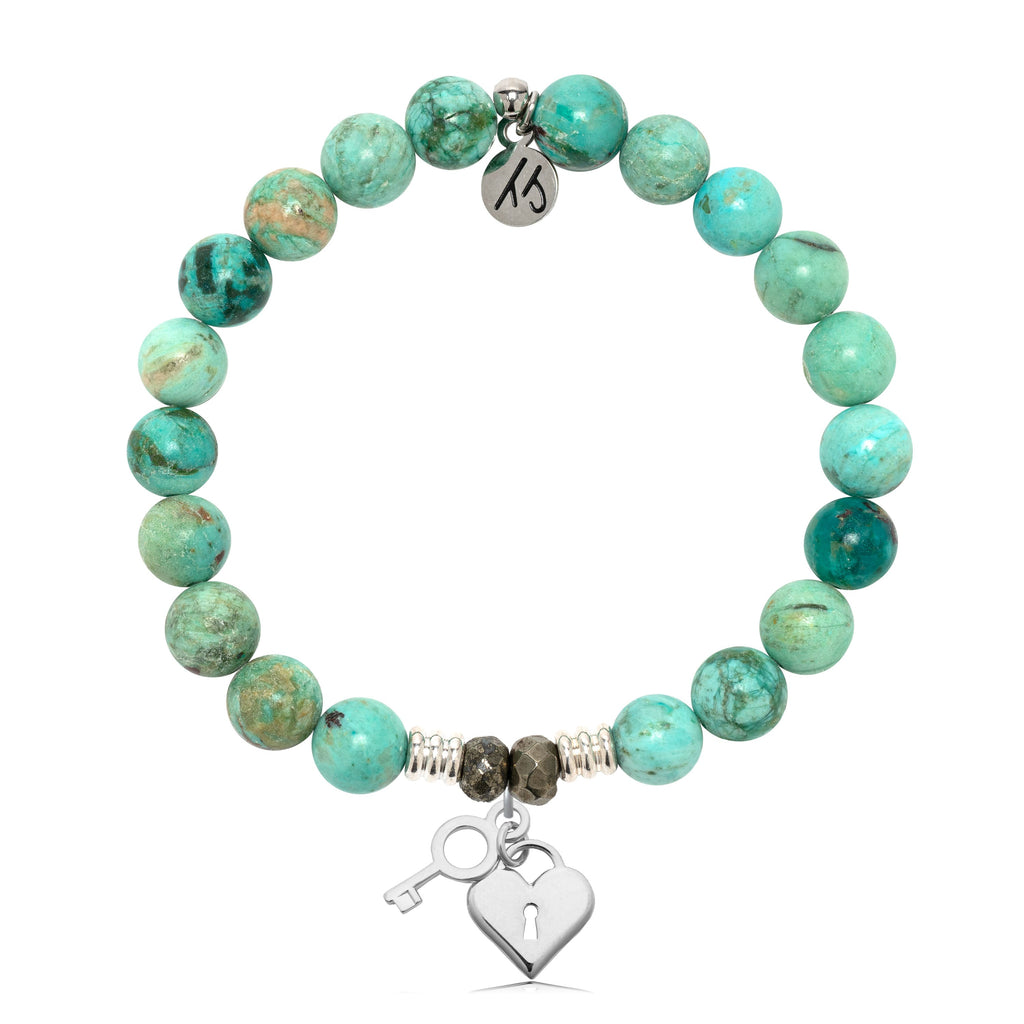 Peruvian Turquoise Gemstone Bracelet with Key to my Heart Sterling Silver Charm