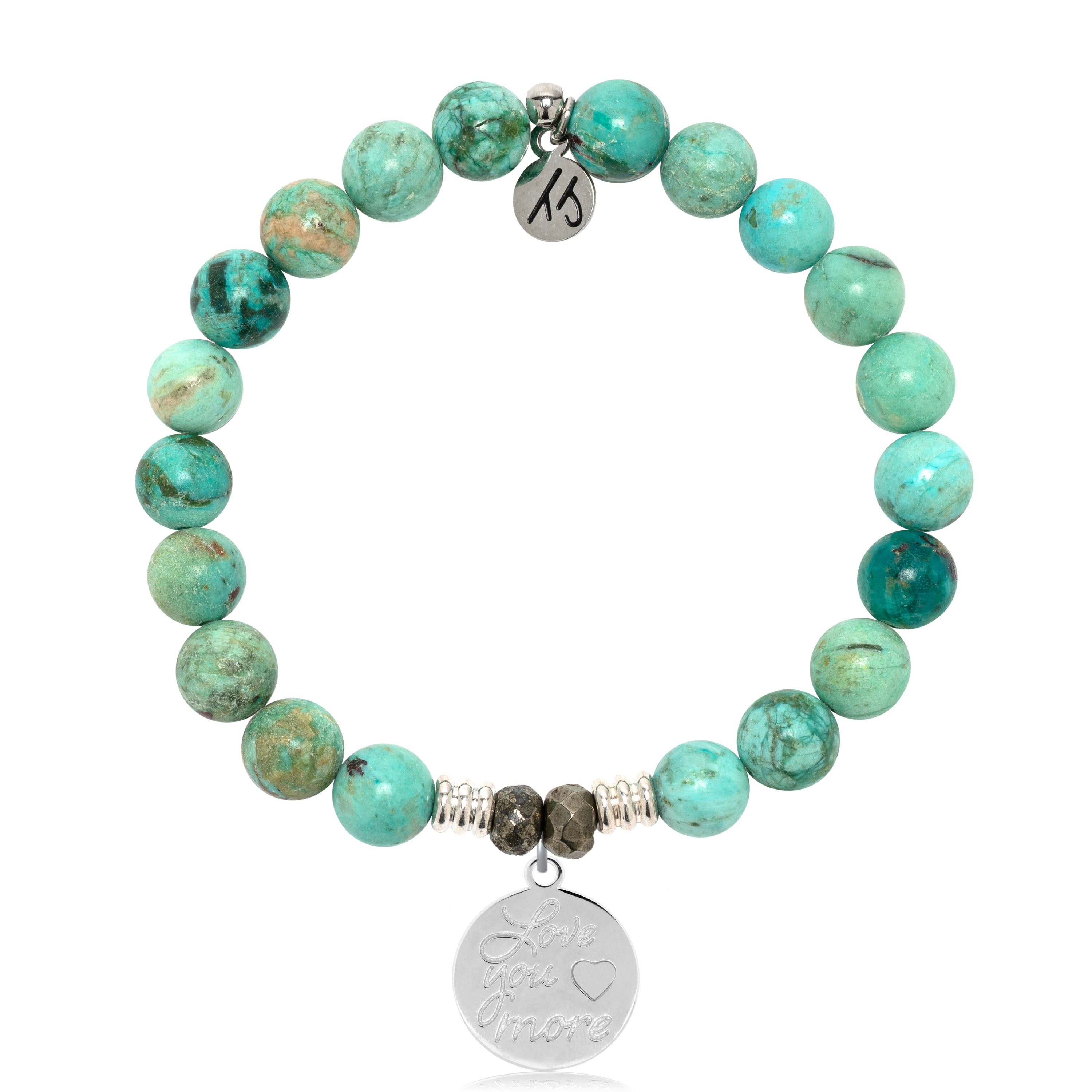 Peruvian Turquoise Gemstone Bracelet with Love You More Sterling Silver Charm