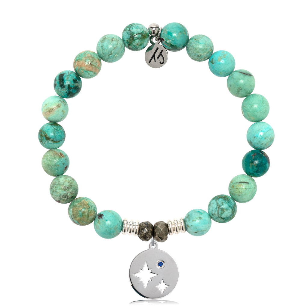 Peruvian Turquoise Gemstone Bracelet with Mother Son Sterling Silver Charm