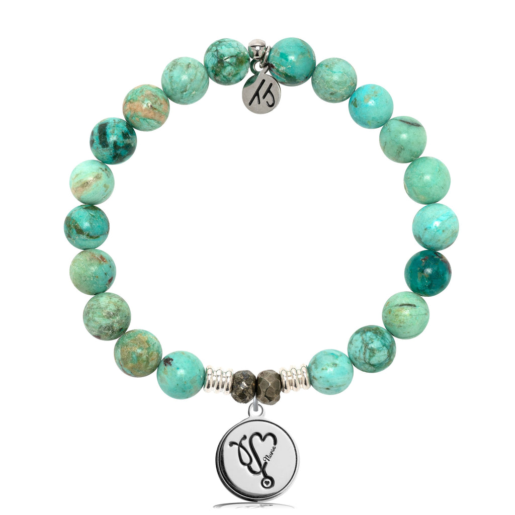 Peruvian Turquoise Gemstone Bracelet with Nurse Sterling Silver Charm