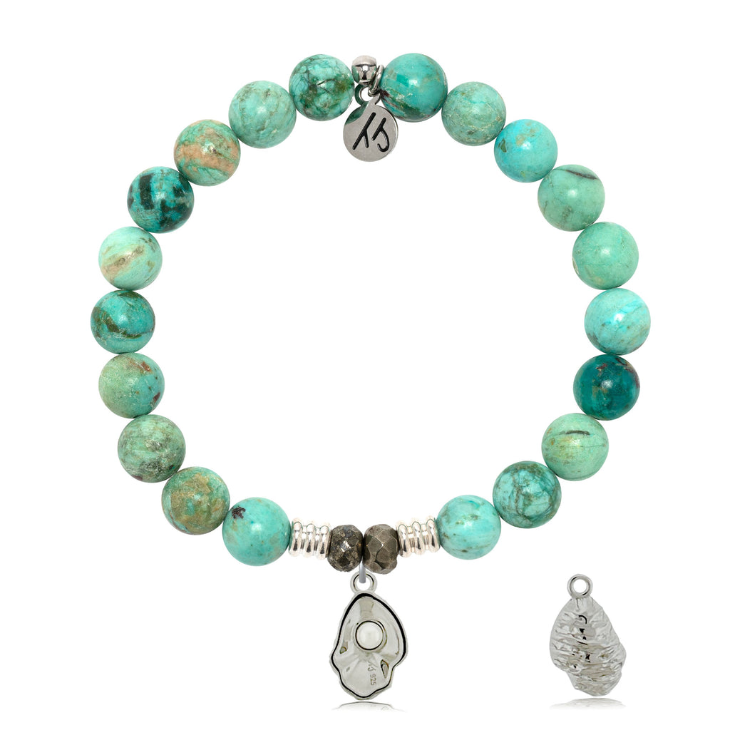 Peruvian Turquoise Gemstone Bracelet with Oyster Sterling Silver Charm