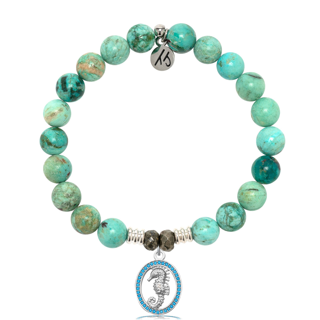 Peruvian Turquoise Gemstone Bracelet with Seahorse Sterling Silver Charm