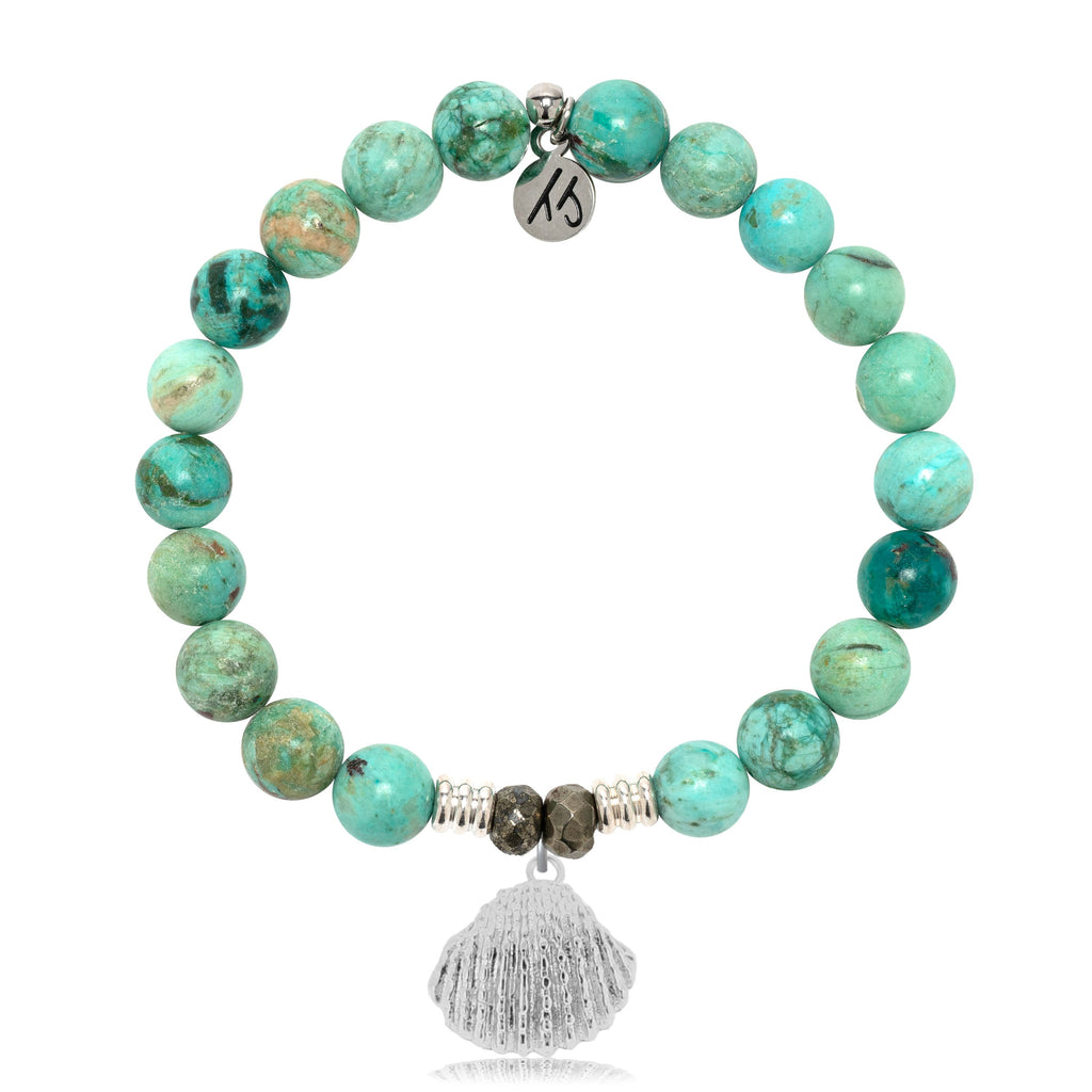 Peruvian Turquoise Gemstone Bracelet with Seashell Sterling Silver Charm