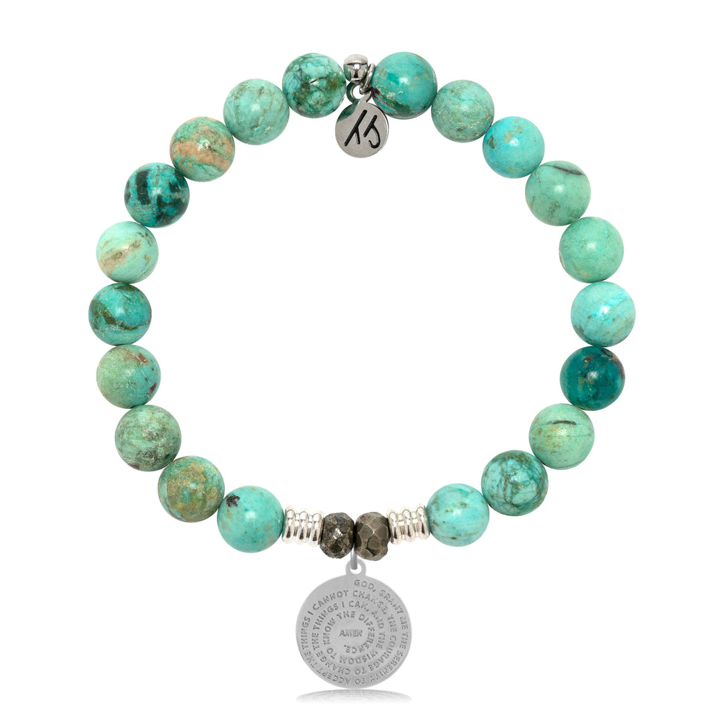 Peruvian Turquoise Gemstone Bracelet with Serenity Prayer Sterling Silver Charm