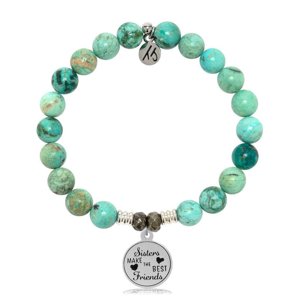 Peruvian Turquoise Gemstone Bracelet with Sister's Love Sterling Silver Charm