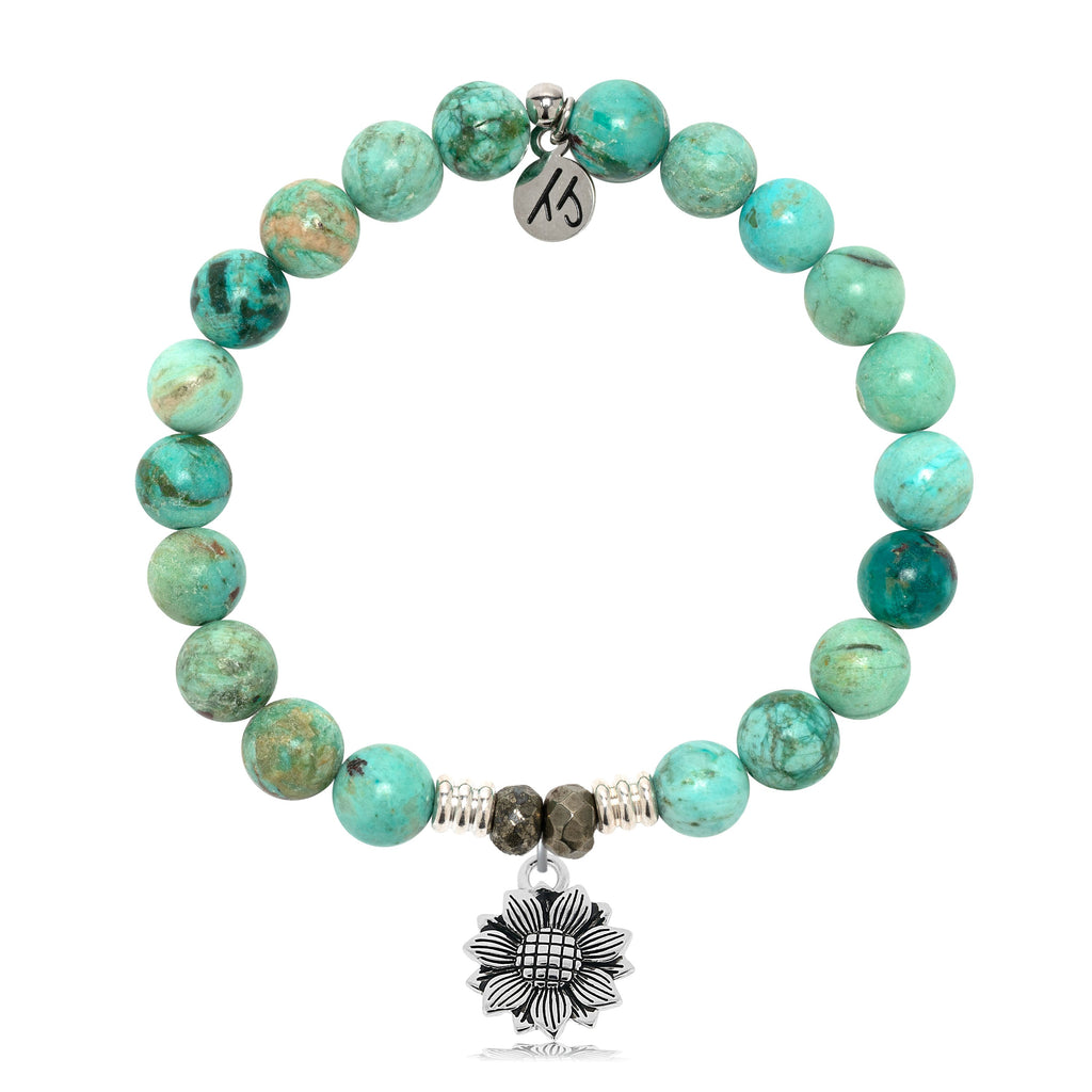 Peruvian Turquoise Gemstone Bracelet with Sunflower Sterling Silver Charm