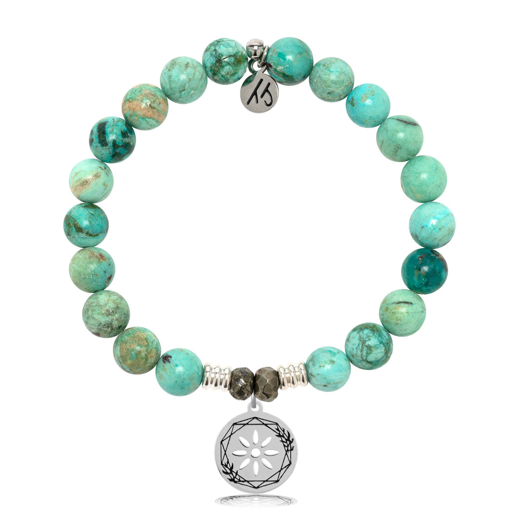 Peruvian Turquoise Gemstone Bracelet with Thank You Sterling Silver Charm