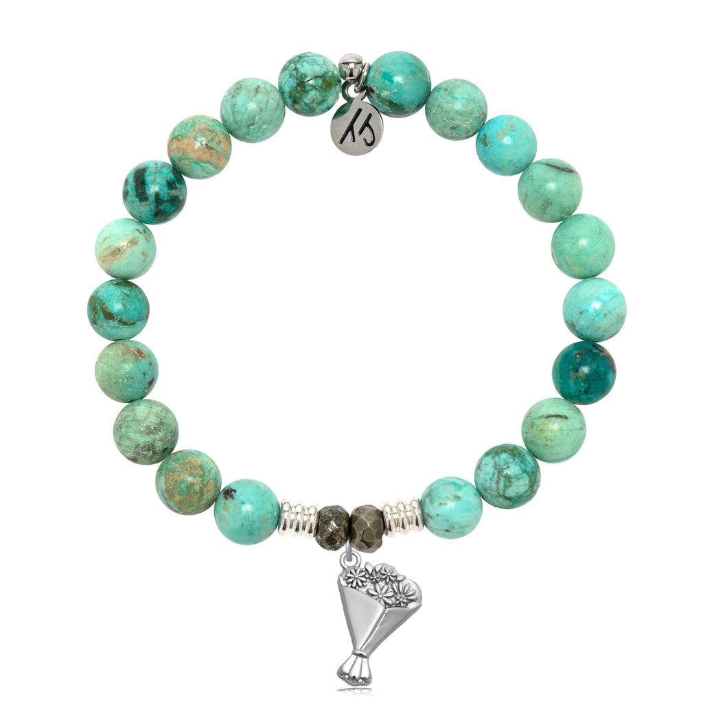 Peruvian Turquoise Gemstone Bracelet with Thinking of You Sterling Silver Charm