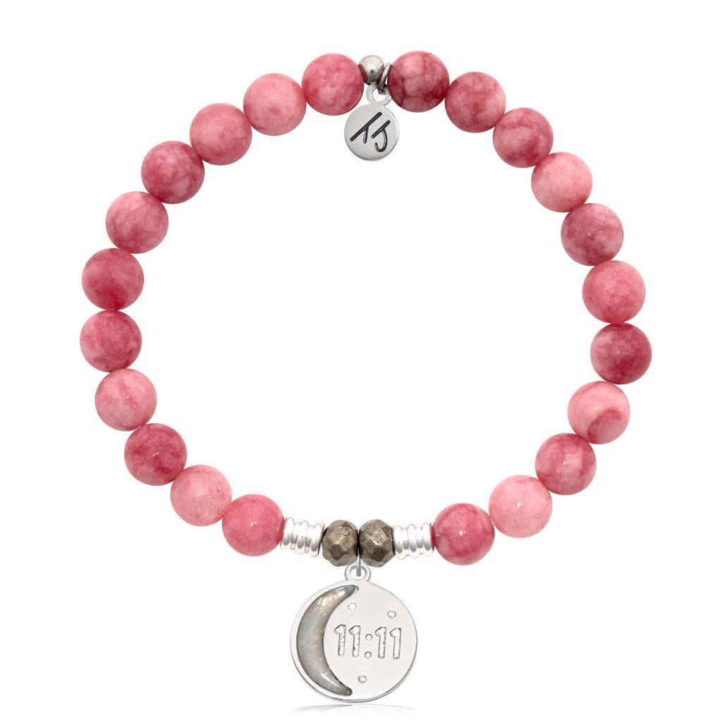 Pink Jade Gemstone Bracelet with 11:11 Sterling Silver Charm