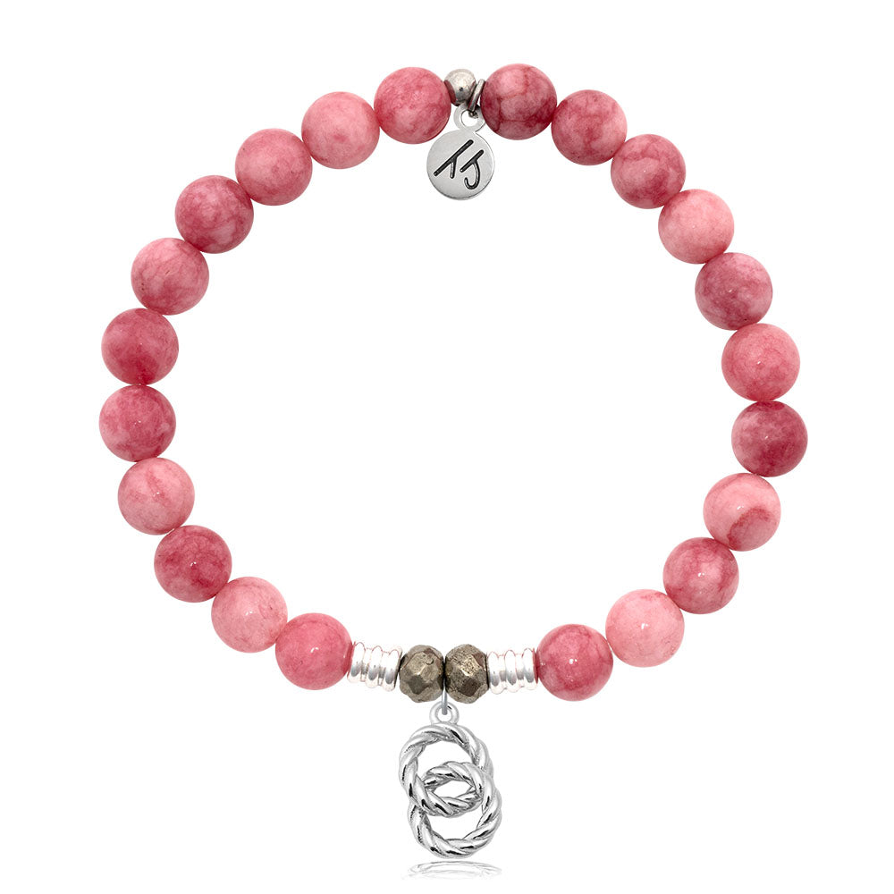 Pink Jade Gemstone Bracelet with Forever Connected Sterling Silver Charm