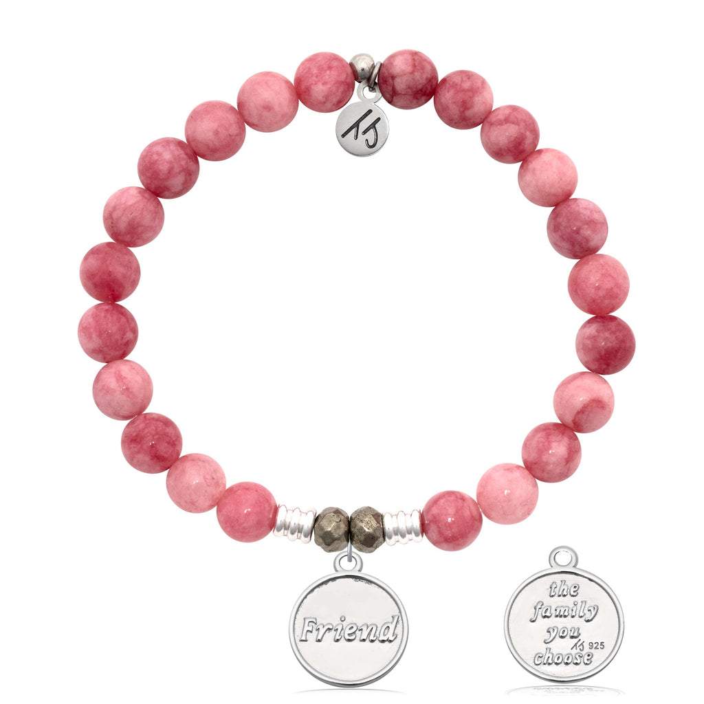 Pink Jade Gemstone Bracelet with Friend the Family Sterling Silver Charm