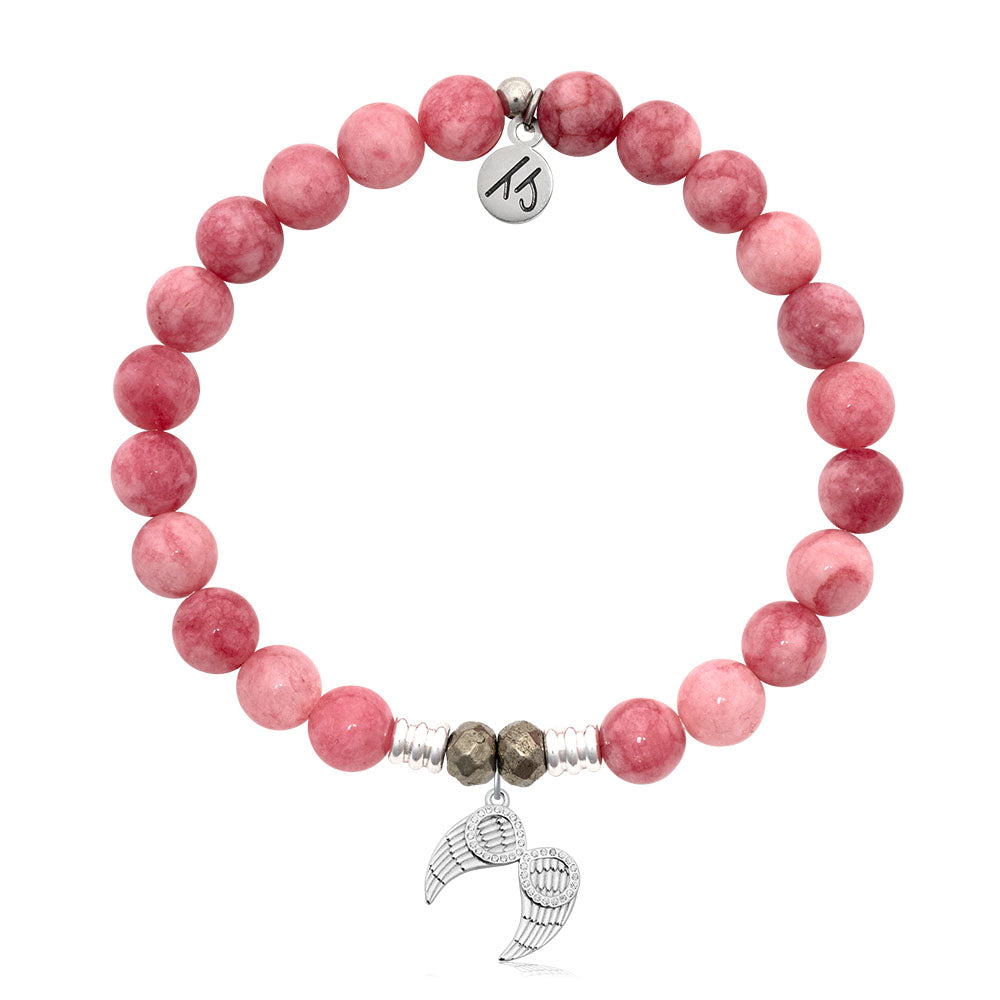 Pink Jade Gemstone Bracelet with Infinite Protection Sterling Silver Charm