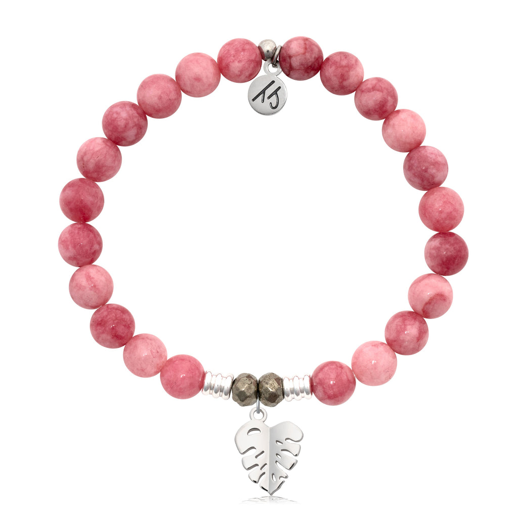 Pink Jade Gemstone Bracelet with Paradise Sterling Silver Charm