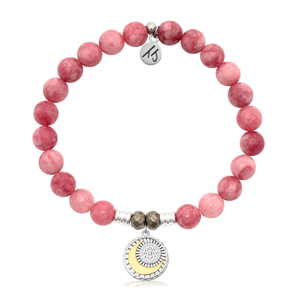 Pink Jade Gemstone Bracelet with Radiant Soul Sterling Silver Charm