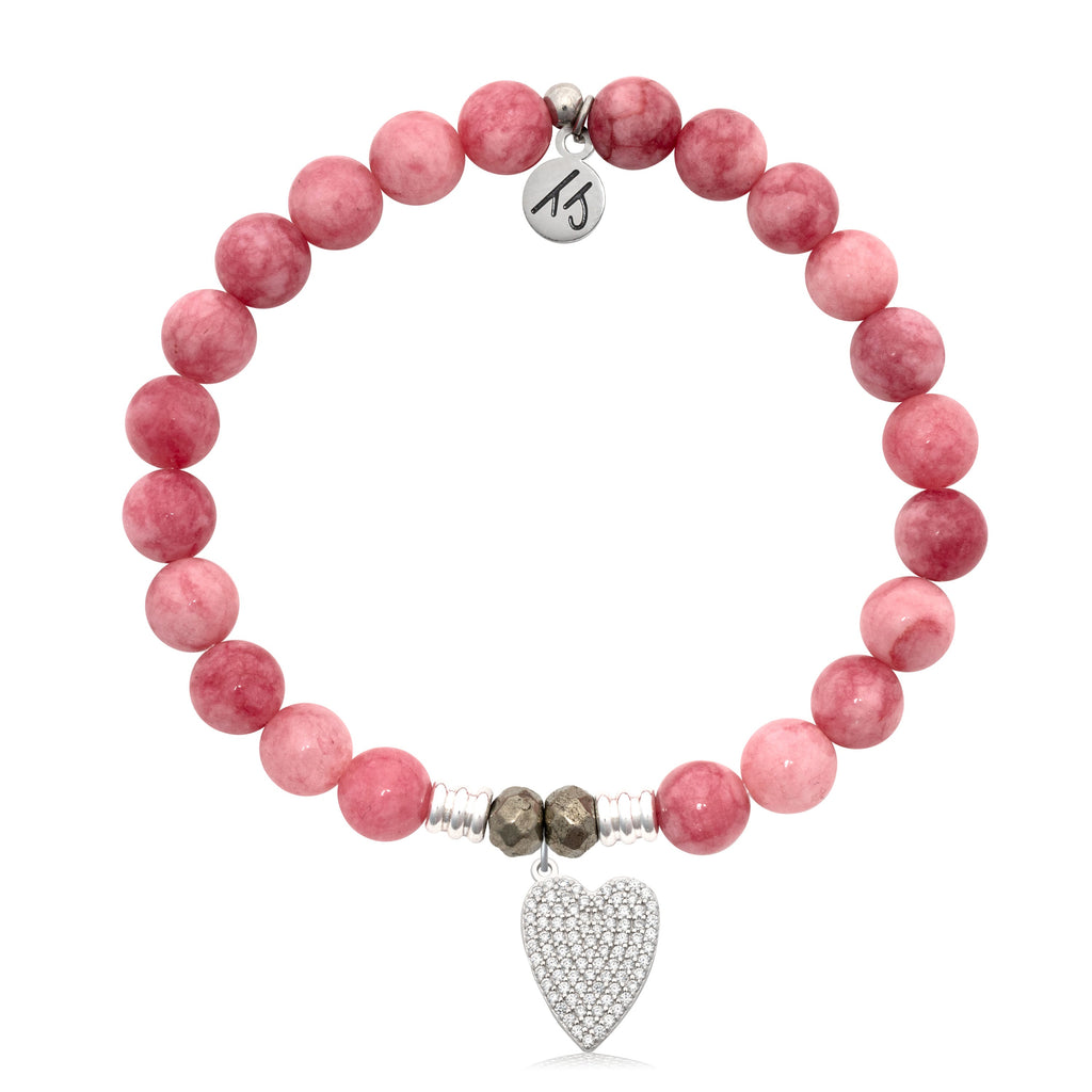 Pink Jade Gemstone Bracelet with You are Loved Sterling Silver Charm