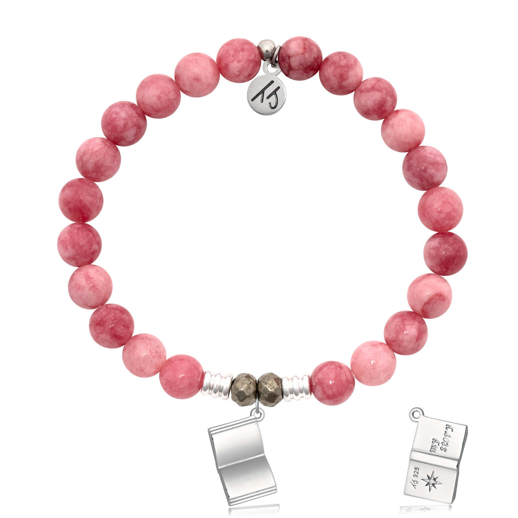 Pink Jade Gemstone Bracelet with Your Story Sterling Silver Charm
