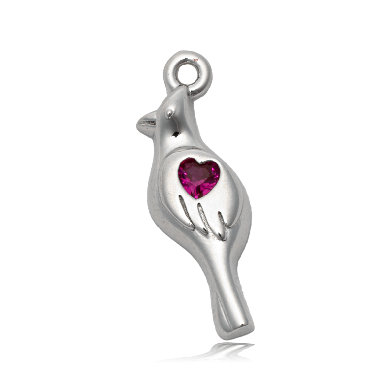 Pink Rhodonite Gemstone Bracelet with Cardinal CZ Sterling Silver Charm