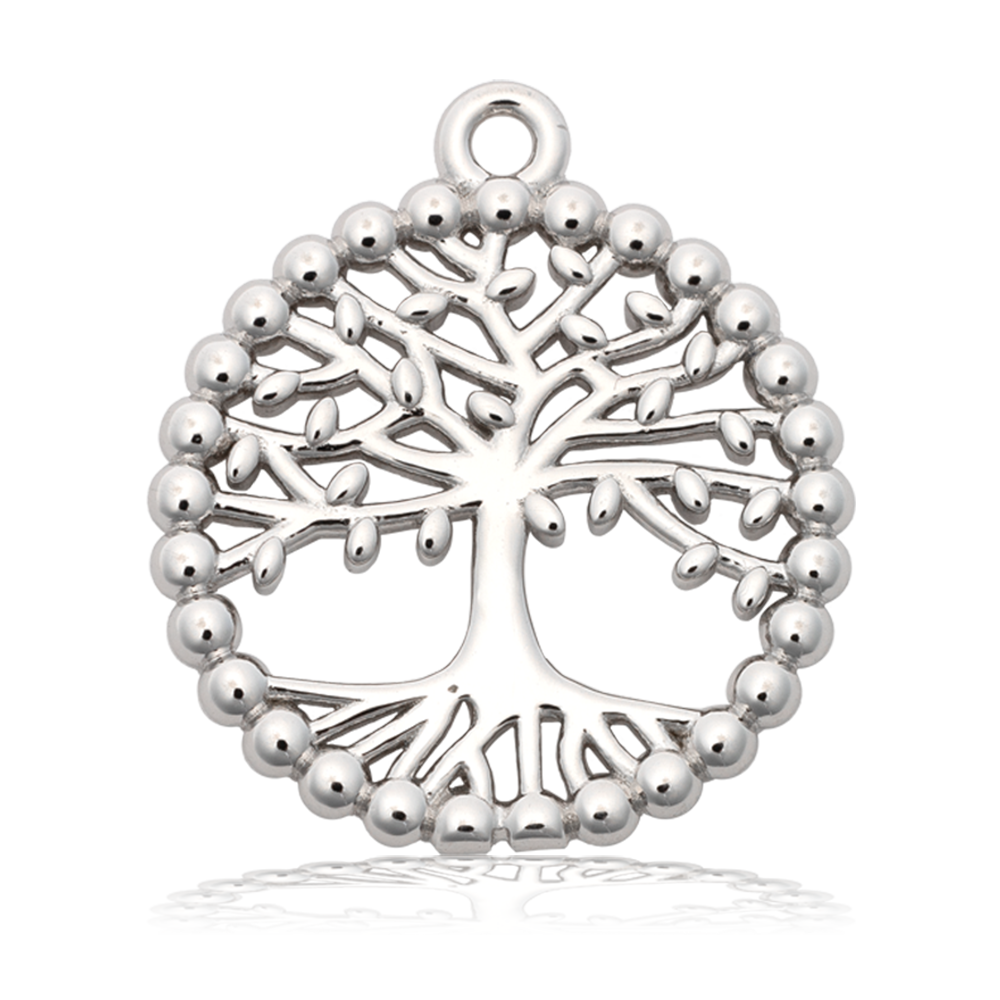 Pink Rhodonite Gemstone Bracelet with Family Tree Sterling Silver Charm