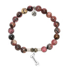 Pink Rhodonite Gemstone Bracelet with Fur Ever Love Sterling Silver Charm