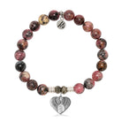 Pink Rhodonite Gemstone Bracelet with Heart of Angels Sterling Silver Charm