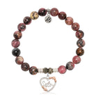Pink Rhodonite Gemstone Bracelet with Heart Sister Sterling Silver Charm