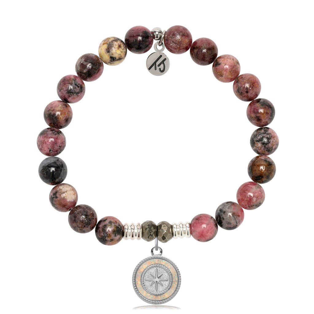 Pink Rhodonite Gemstone Bracelet with North Star Sterling Silver Charm