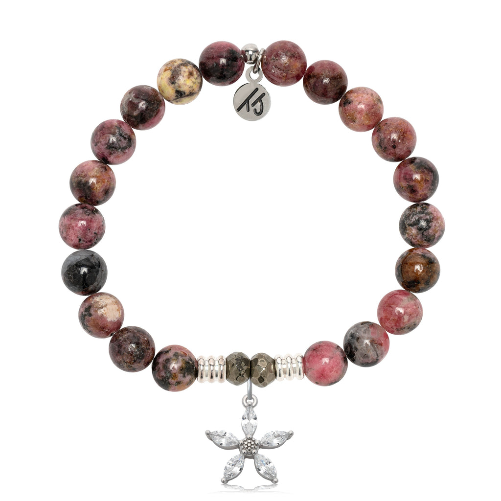 Pink Rhodonite Gemstone Bracelet with Renewal Sterling Silver Charm